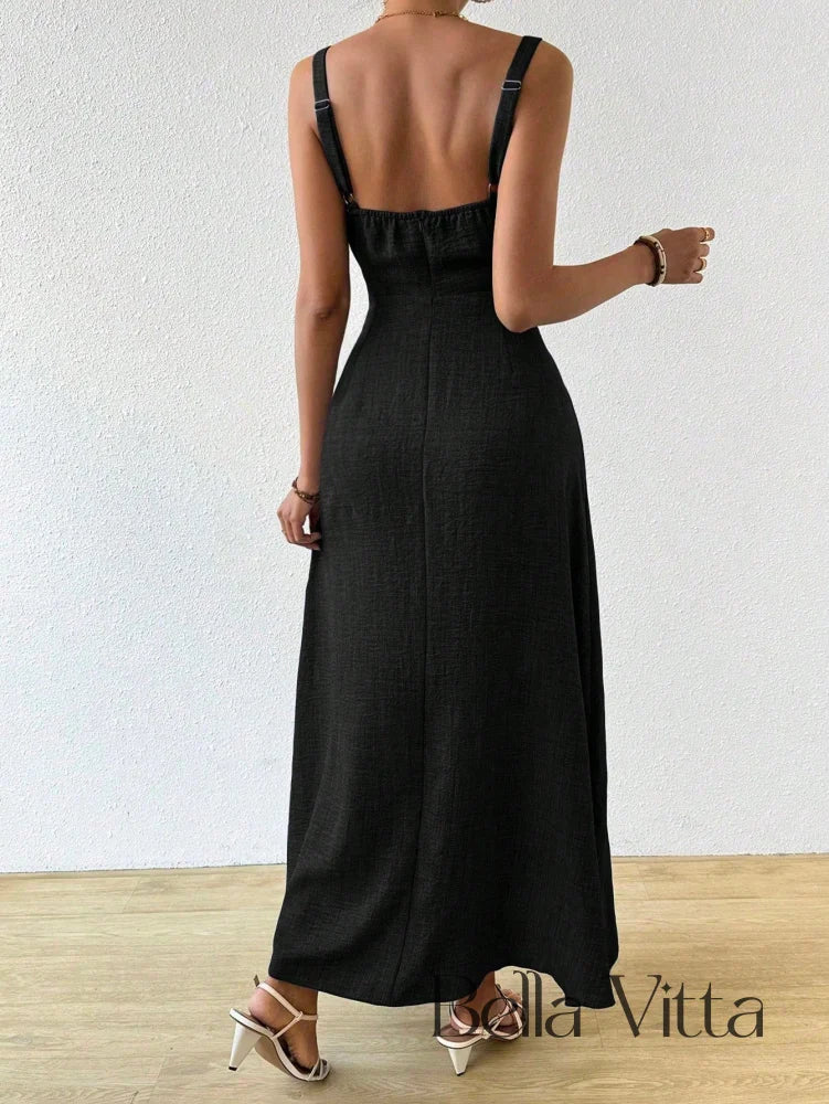 Vestido Longo com Alças e Detalhe Franzido Vestido