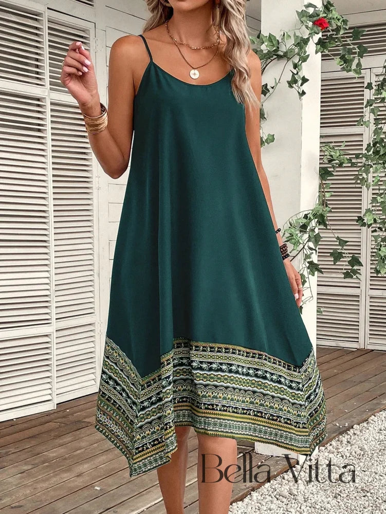 Vestido Midi Soltinho com Estampa Geométrica na Barra Vestido