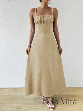 Vestido Longo com Alças e Detalhe Franzido Vestido