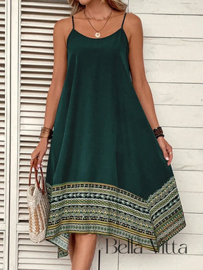 Vestido Midi Soltinho com Estampa Geométrica na Barra Vestido